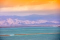 The Dead Sea against mountains at sunset Royalty Free Stock Photo