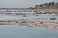 Dead Sea shore. Minerals and salt. Salt crystals at dawn. Royalty Free Stock Photo