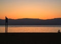 Dead Sea sunrise with Jordan mountains in background Royalty Free Stock Photo