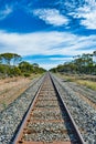 Dead straight railroad line in the Australian outback