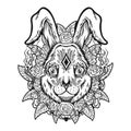 Dead sugar rabbit head mexican skull dia de los muertos logo illustration silhouette