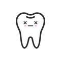 Dead tooth with emotional face, cute vector icon illustration