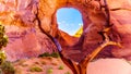 Dead Tree in front of The Ear of The Wind, a hole in a rock formation in Monument Valley Royalty Free Stock Photo