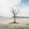 a dead tree in the middle of a dry desert Royalty Free Stock Photo