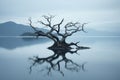 a dead tree in the middle of a lake Royalty Free Stock Photo