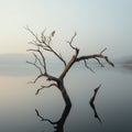 a dead tree in the middle of a lake Royalty Free Stock Photo