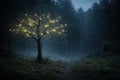 Neural Network of Fireflies Illuminating a Dead Tree at Blue Hour Royalty Free Stock Photo