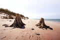 Dead tree trunks in Slowinski National Park.