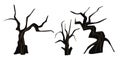 Dead tree vector set, spooky autumn bark, dry naked branch silhouette, scary halloween forest. Winter graveyard oak wood Royalty Free Stock Photo