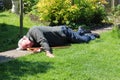 Dead or unconscious elderly man lying down.