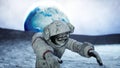 Dead zombie astronaut on moon. Cadaver. 3d rendering.