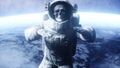Dead zombie astronaut in space. Cadaver. Realistic 4k animation.