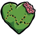 Dead Zombie Hearts Cartoon Illustrations with Stitches and Brains and Bones for Valentines Day or Halloween