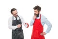 deadline. cafe and restaurant opening. chef team in apron. Food delivery. lunch time. catering business. men competition Royalty Free Stock Photo