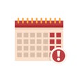 Deadline calendar alert icon flat isolated vector