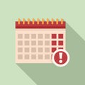 Deadline calendar alert icon, flat style