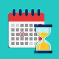 Deadline calendar with hourglass. Flat illustration with schedule of calendar. Cartoon organizer, timesheet, time management with Royalty Free Stock Photo