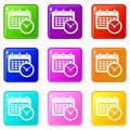 Deadline calendar icons set 9 color collection