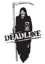 Deadline concept. Black and white cartoon vector Death with scythe and hourglass Royalty Free Stock Photo