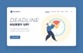 Deadline landing page template. Businessman triyng to stop time