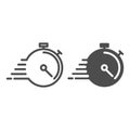 Deadline line and glyph icon. Timer with lines vector illustration isolated on white. Stopwatch outline style design Royalty Free Stock Photo