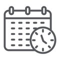Deadline line icon, organizer and plan, calendar and clock sign, vector graphics, a linear pattern on a white background