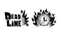 Deadline Logo Design Set, Effective Business Time Monochrome Badges with Alarm Clock in Fire Vector Illustration