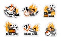 Deadline logo. Fire and clocks busy time badges collection recent vector picture set with place for text