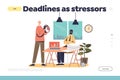 Deadline stressor concept of landing page with angry boss standing at frustrated worker