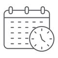 Deadline thin line icon, organizer and plan, calendar and clock sign, vector graphics, a linear pattern on a white