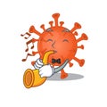 Deadly corona virus cartoon character design playing a trumpet