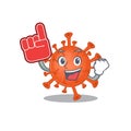 Deadly corona virus mascot cartoon style with Foam finger