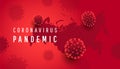 Deadly coronavirus covid 19 cells and Russia map on red horizontal background. Vector illustration