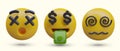 Deadly surprise, mouth full of money, dizziness. Set of yellow 3D emoticons for web design