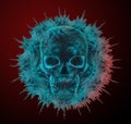 A deadly virus with a developing skull in the background. The concept of viruses dangerous to humans.