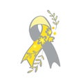 Deaf awareness month septembe yellow and gray support ribbon. Royalty Free Stock Photo