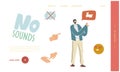 Deaf and Dumb Gesture Language Landing Page Template. Male Character Show Hare on Palms Using Hand Gesturing