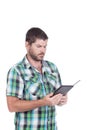 Deaf man with e-reader Royalty Free Stock Photo