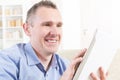 Deaf man using tablet Royalty Free Stock Photo