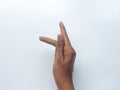 Deaf mute hand language on white Learn the alphabet, deaf-mute nonverbal communication. alphabet