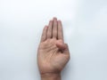 Deaf mute hand language on white Learn the alphabet, deaf-mute nonverbal communication. alphabet