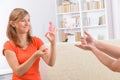 Deaf woman learning sign language Royalty Free Stock Photo