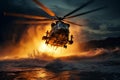 Deafening Military helicopter fire splash. Generate Ai Royalty Free Stock Photo
