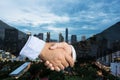 Deal or agreement business concept, handshake double exposure, c Royalty Free Stock Photo