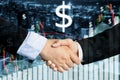 Deal or agreement business concept, handshake double exposure, c Royalty Free Stock Photo