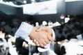 Deal or agreement business concept, handshake double exposure, c Royalty Free Stock Photo