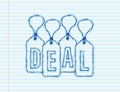 Deal Hangtags sale sketch sign. Vector stock illustration