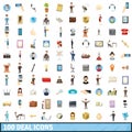 100 deal icons set, cartoon style