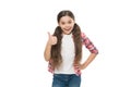 Deal with tangled hair. Girl cute kid with ponytails isolated on white. Tangled hair remedies. Barber salon and hair