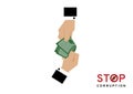 Dealer hand receive money each other vector communicate to business company corruption isolated on white background